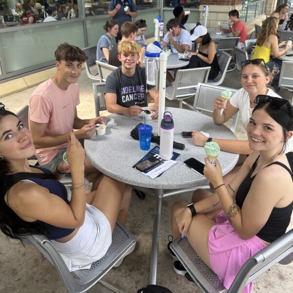 Students eating ice cream.